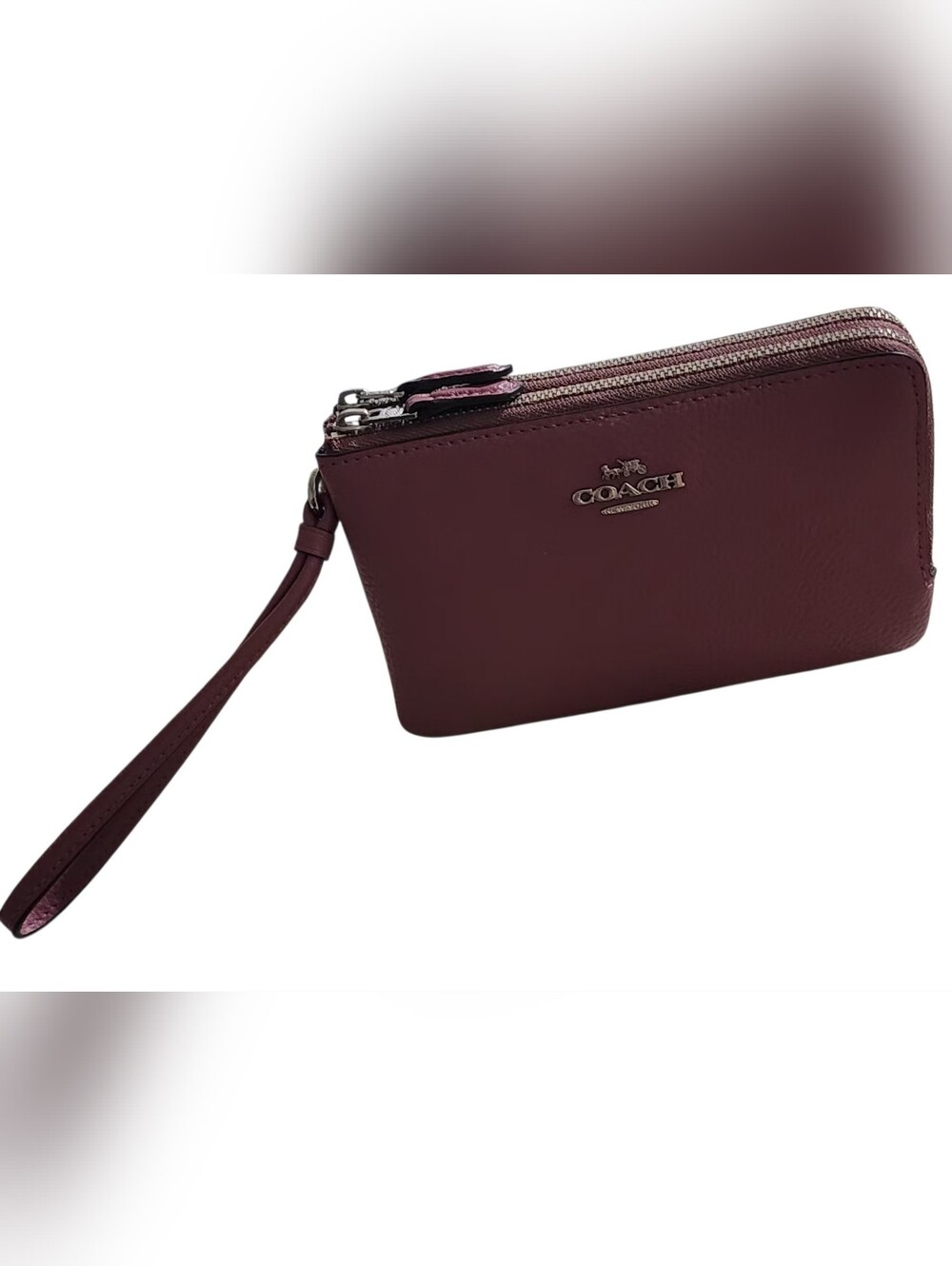 Coach Double Corner Zip Wristlet Purple With Silver Hardware